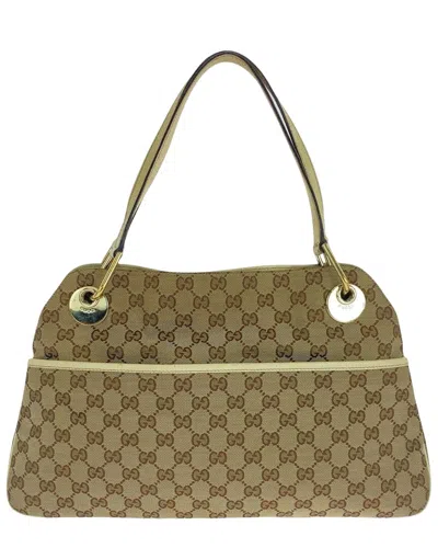 Gucci Beige Gg Canvas Tote (authentic Pre-loved) In Green
