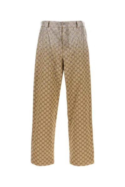 GUCCI BEIGE GG CANVAS TROUSER WITH CRYSTALS