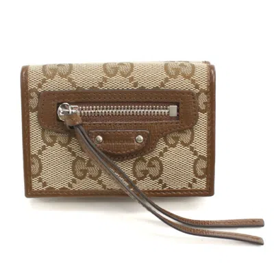 Pre-owned Gucci Beige Gg Canvas Wallet (tri-fold) () In Sand