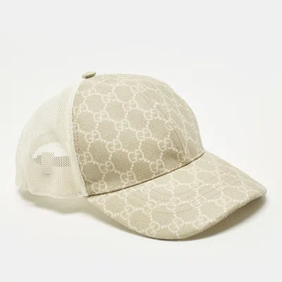 Pre-owned Gucci Beige Gg Coated Canvas And Mesh Baseball Cap M In Sand