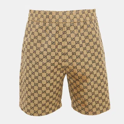 Pre-owned Gucci Beige Gg Cotton Jacquard Shorts M In Sand