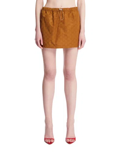 Gucci Beige Gg Drawstring Mini Skirt In Brown