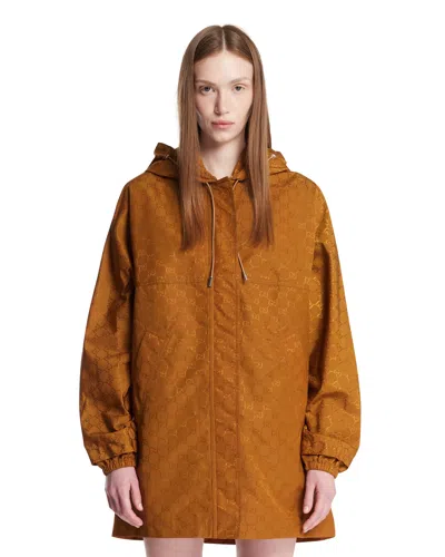 Gucci Beige Gg Fabric Hooded Jacket In Brown
