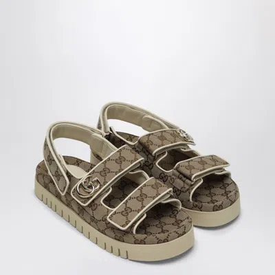 Gucci Beige Gg Fabric Sandals With Double G Women In Cream