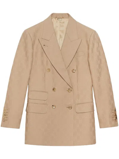 Gucci Beige Gg Jacquard Wool Jacket For Women