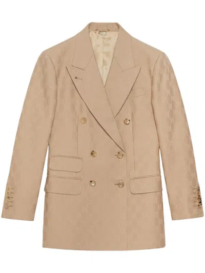 Gucci Gg Wool Jacquard Jacket In Camel