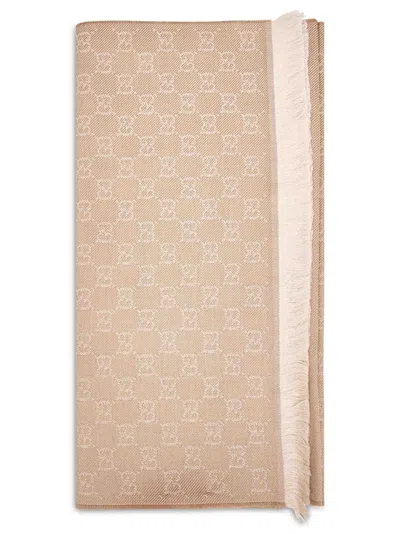 Gucci Beige Gg Jacquard Wool Scarf In Brown