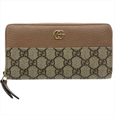 Pre-owned Gucci Beige Gg Leather Pvc Long Wallet (bi-fold) () In Sand