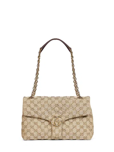 Gucci Beige Gg Marmont Monogram Print Shoulder Bag<br/>