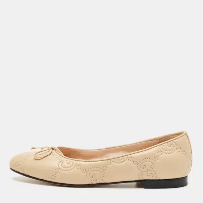 Pre-owned Gucci Beige Gg Matelassé Leather Jolie Ballet Flats Size 37 In Sand