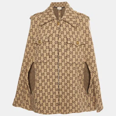 Pre-owned Gucci Beige Gg Monogram Jacquard Wool Cape M In Sand