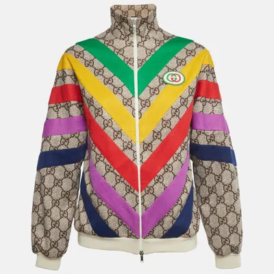 Pre-owned Gucci Beige Gg Rainbow Jersey Zip Up Jacket Xxs In Sand