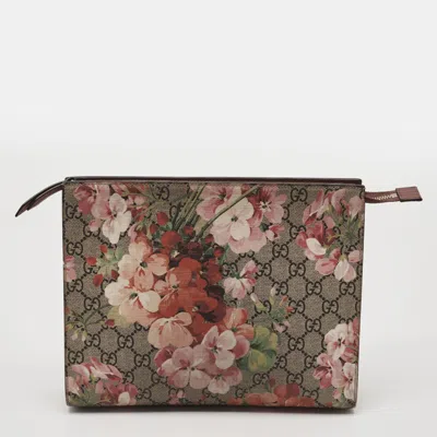 Pre-owned Gucci Beige Gg Supreme Blooms Canvas And Leather Pouch In Multi
