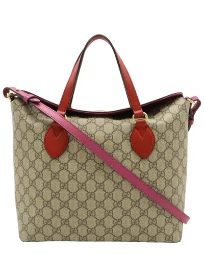 Gucci Beige Gg Supreme Canvas 2way Tote (authentic Pre-loved) In Green