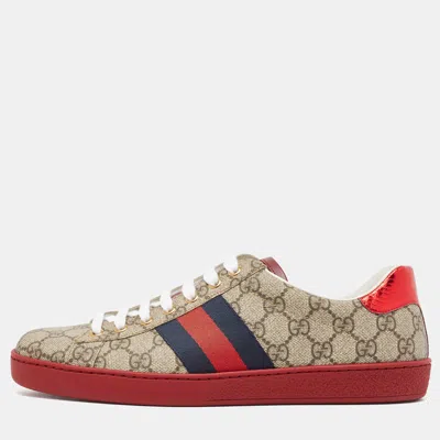 Pre-owned Gucci Beige Gg Supreme Canvas Ace Sneakers Size 42