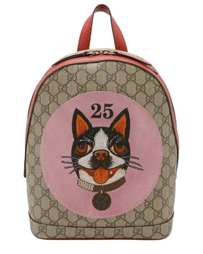 Gucci Beige Gg Supreme Canvas & Leather Backpack (authentic Pre-loved)