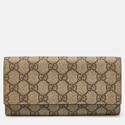 Pre-owned Gucci Beige Gg Supreme Canvas And Leather Continental Wallet