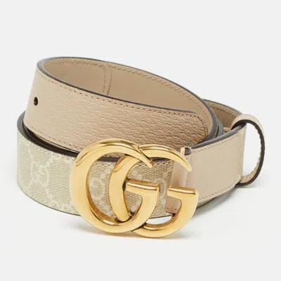 Pre-owned Gucci Beige Gg Supreme Canvas And Leather Gg Marmont Slim Belt 90 Cm