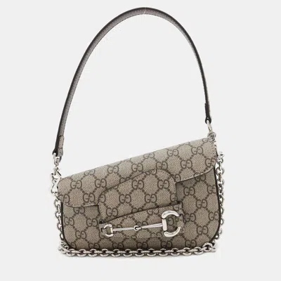 Pre-owned Gucci Beige Gg Supreme Canvas And Leather Horsebit 1955 Mini Shoulder Bag In Sand