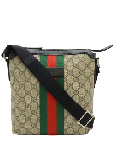 Gucci Beige Gg Supreme Canvas & Leather Messenger Bag (authentic Pre-loved) In Brown