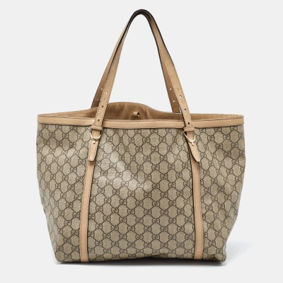 Pre-owned Gucci Beige Gg Supreme Canvas And Leather Nice Tote