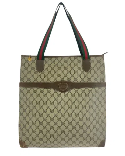 Gucci Beige Gg Supreme Canvas & Leather Shoulder Tote (authentic Pre-loved) In Brown