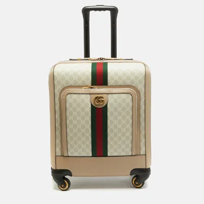 Pre-owned Gucci Beige Gg Supreme Canvas And Leather Small Savoy Cabin Trolley