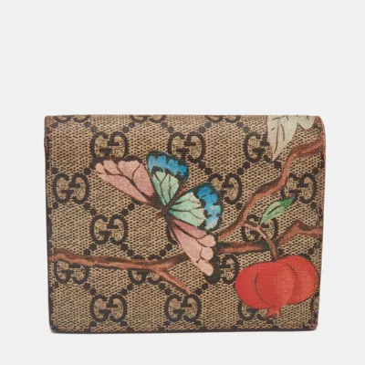 Pre-owned Gucci Beige Gg Supreme Canvas And Leather Tian Card Case
