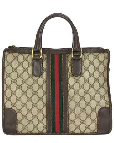 Gucci Beige Gg Supreme Canvas & Leather Tote (authentic Pre-loved) In Brown