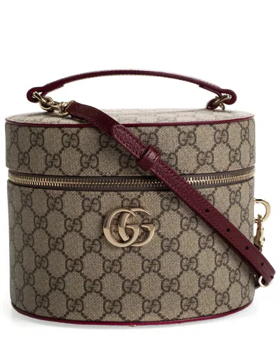 Gucci Beige Gg Supreme Canvas & Red Leather Vanity Case (authentic ) In Neutral