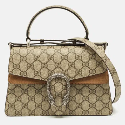 Pre-owned Gucci Beige Gg Supreme Canvas And Suede Dionysus Top Handle Bag In Sand