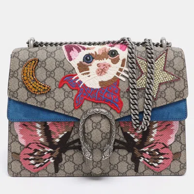 Pre-owned Gucci Beige Gg Supreme Canvas And Suede Medium Crystals Embellished Dionysus Shoulder Bag In Sand
