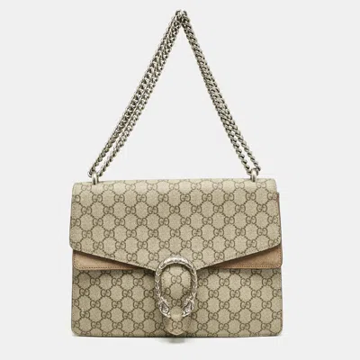 Pre-owned Gucci Beige Gg Supreme Canvas And Suede Medium Dionysus Shoulder Bag