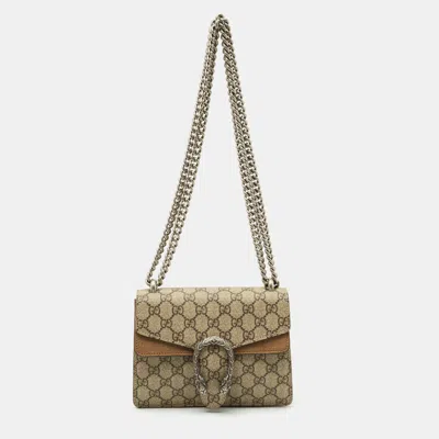 Pre-owned Gucci Beige Gg Supreme Canvas And Suede Mini Dionysus Shoulder Bag In Sand
