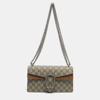 Pre-owned Gucci Beige Gg Supreme Canvas And Suede Mini Dionysus Shoulder Bag In Sand