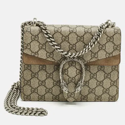 Pre-owned Gucci Beige Gg Supreme Canvas And Suede Mini Dionysus Shoulder Bag In Sand