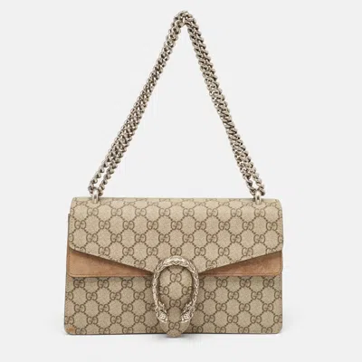 Pre-owned Gucci Beige Gg Supreme Canvas And Suede Small Dionysus Shoulder Bag