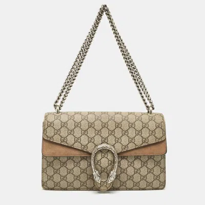 Pre-owned Gucci Beige Gg Supreme Canvas And Suede Small Dionysus Shoulder Bag