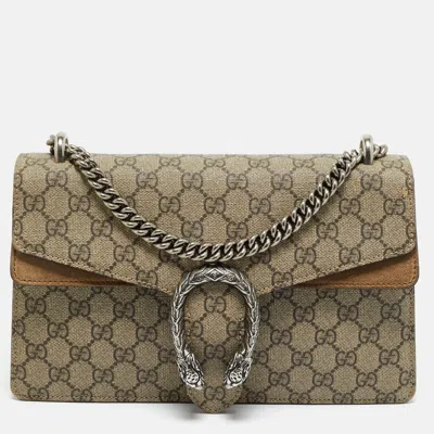 Pre-owned Gucci Beige Gg Supreme Canvas And Suede Small Dionysus Shoulder Bag In Sand