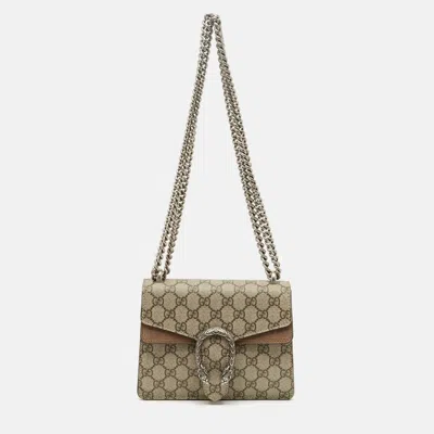 Pre-owned Gucci Beige Gg Supreme Canvas And Suede Small Dionysus Shoulder Bag In Sand