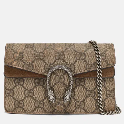 Pre-owned Gucci Beige Gg Supreme Canvas And Suede Super Mini Dionysus Shoulder Bag