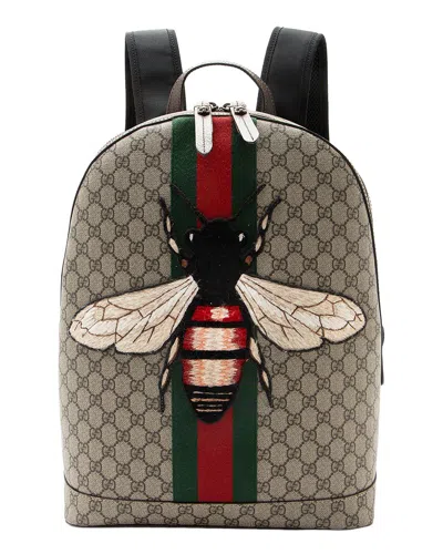 Pre-owned Gucci Beige Gg Supreme Canvas Animalier Bee Backpack (authentic Pre-loved)