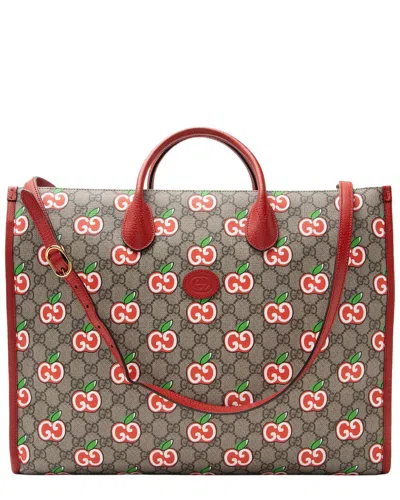 Gucci Beige Gg Supreme Canvas Apple Large Tote (authentic Pre-loved) In White