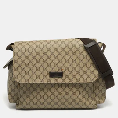 Pre-owned Gucci Beige Gg Supreme Canvas Baby Changing Bag In Sand