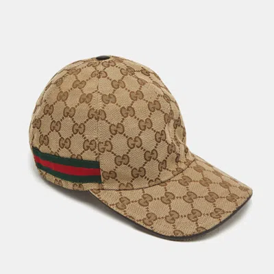 Pre-owned Gucci Beige Gg Supreme Canvas Baseball Cap S
