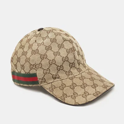 Pre-owned Gucci Beige Gg Supreme Canvas Baseball Cap S In Brown