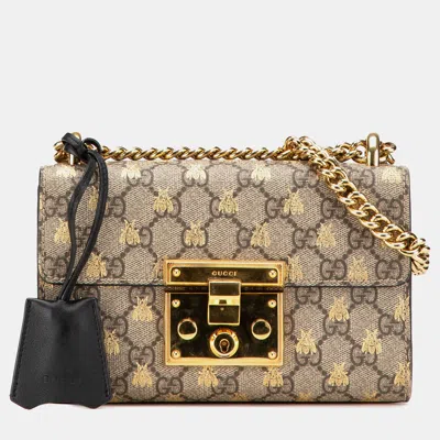Pre-owned Gucci Beige Small Gg Supreme Bee Padlock Crossbody