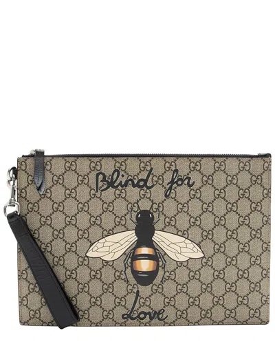 Pre-owned Gucci Beige Gg Supreme Canvas Blind For Love Wristlet (authentic Pre-loved)