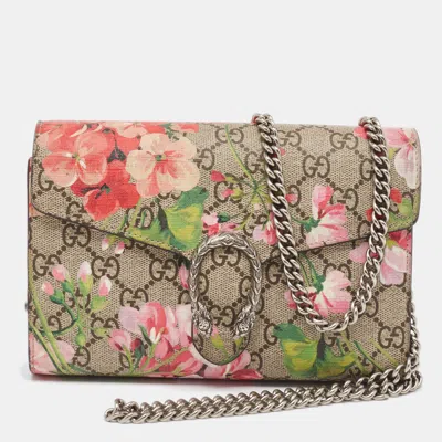 Pre-owned Gucci Beige Gg Supreme Canvas Blooms Dionysus Wallet On Chain