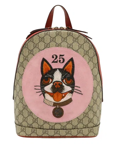 Pre-owned Gucci Beige Gg Supreme Canvas Bosco Dog Backpack (authentic Pre-loved)